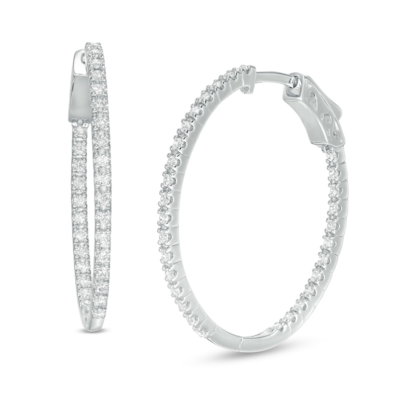 1.00 CT. T.W. Diamond Inside-Out Hoop Earrings in 10K White Gold|Peoples Jewellers