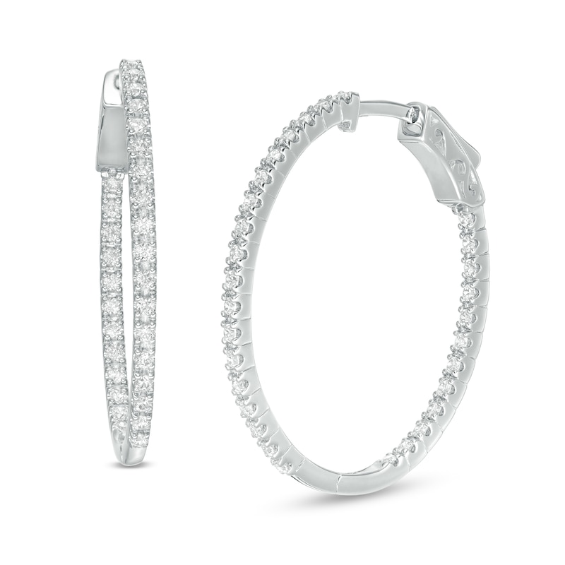 Main Image 1 of 1.00 CT. T.W. Diamond Inside-Out Hoop Earrings in 10K White Gold