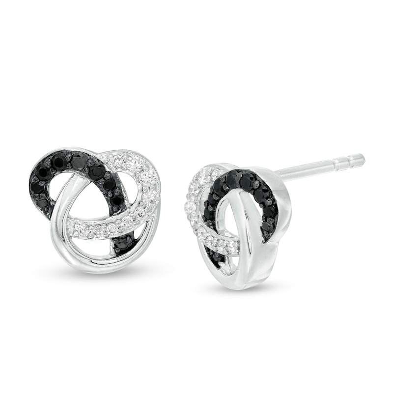 0.20 CT. T.W. Enhanced Black and White Diamond Pretzel Knot Stud Earrings in Sterling Silver|Peoples Jewellers