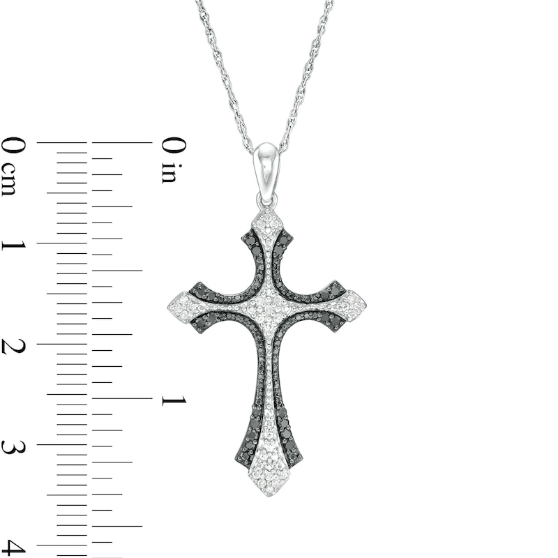 0.16 CT. T.W. Enhanced Black and White Diamond Gothic-Style Cross Pendant in Sterling Silver