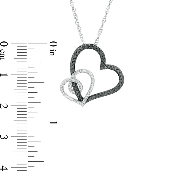0.25 CT. T.W. Enhanced Black and White Diamond Entwined Double Heart Pendant in Sterling Silver