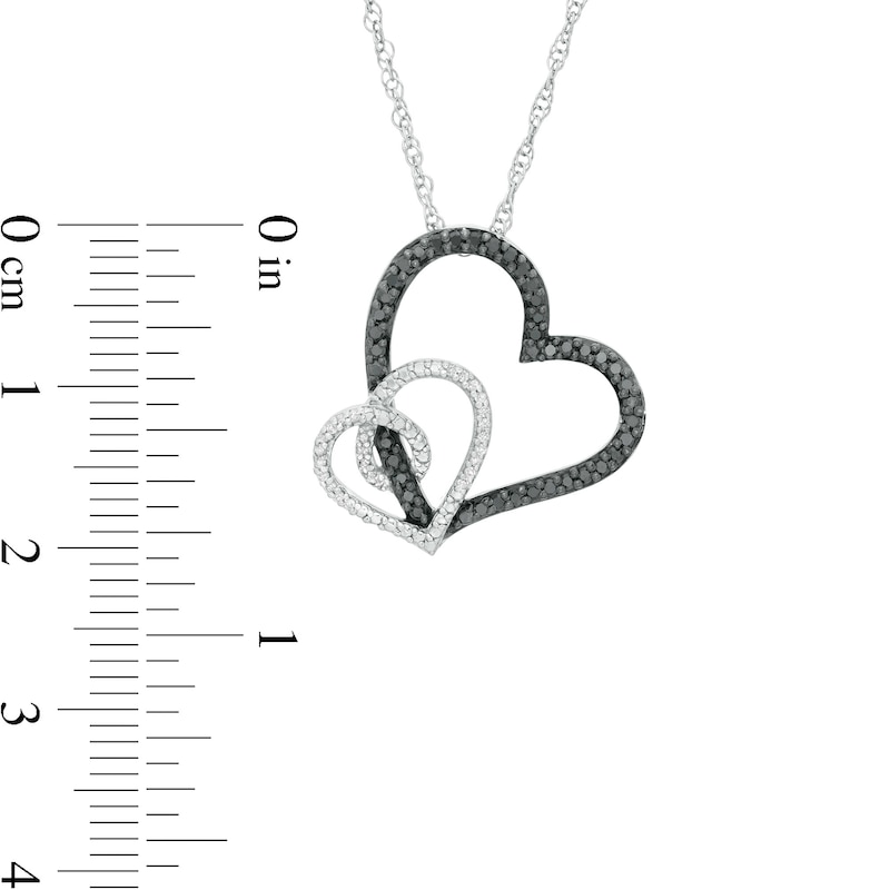 Main Image 3 of 0.25 CT. T.W. Enhanced Black and White Diamond Entwined Double Heart Pendant in Sterling Silver