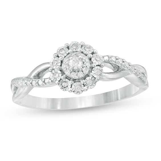 0.065 CT. T.W. Composite Diamond Frame Twist Shank Promise Ring in Sterling Silver