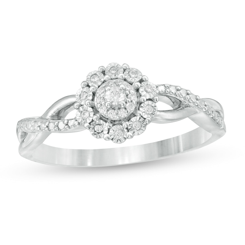 Main Image 1 of 0.065 CT. T.W. Composite Diamond Frame Twist Shank Promise Ring in Sterling Silver