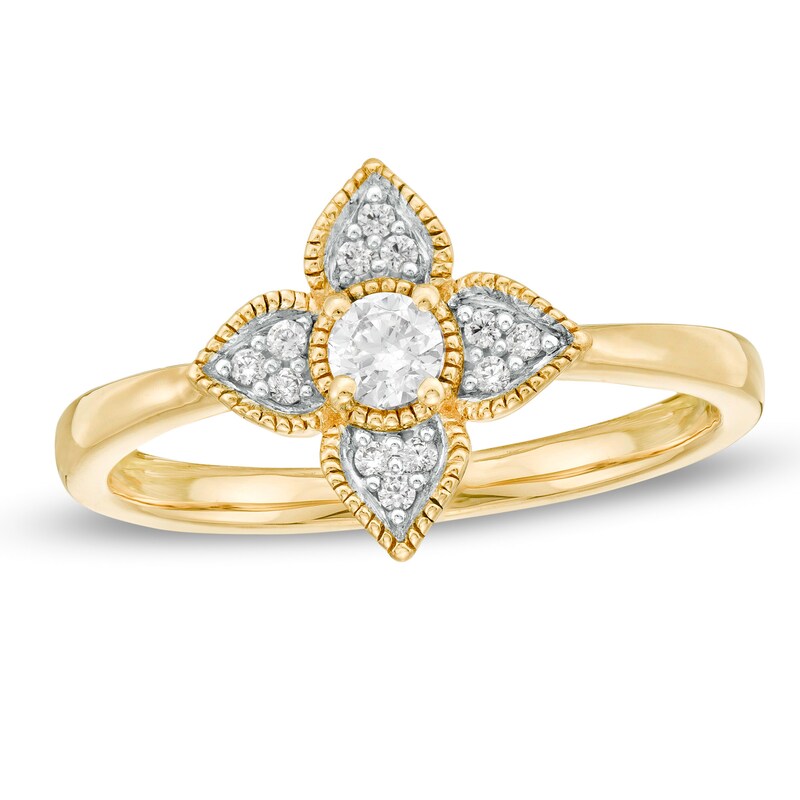 0.18 CT. T.W. Diamond Flower Frame VintageStyle Promise Ring in 10K