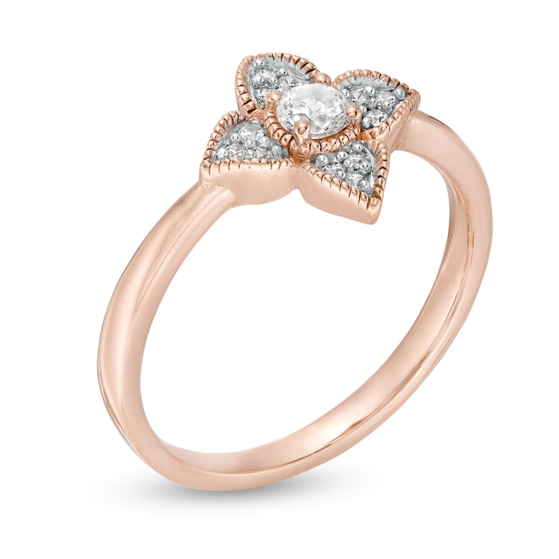 Main Image 2 of 0.18 CT. T.W. Diamond Flower Frame Vintage-Style Promise Ring in 10K Rose Gold