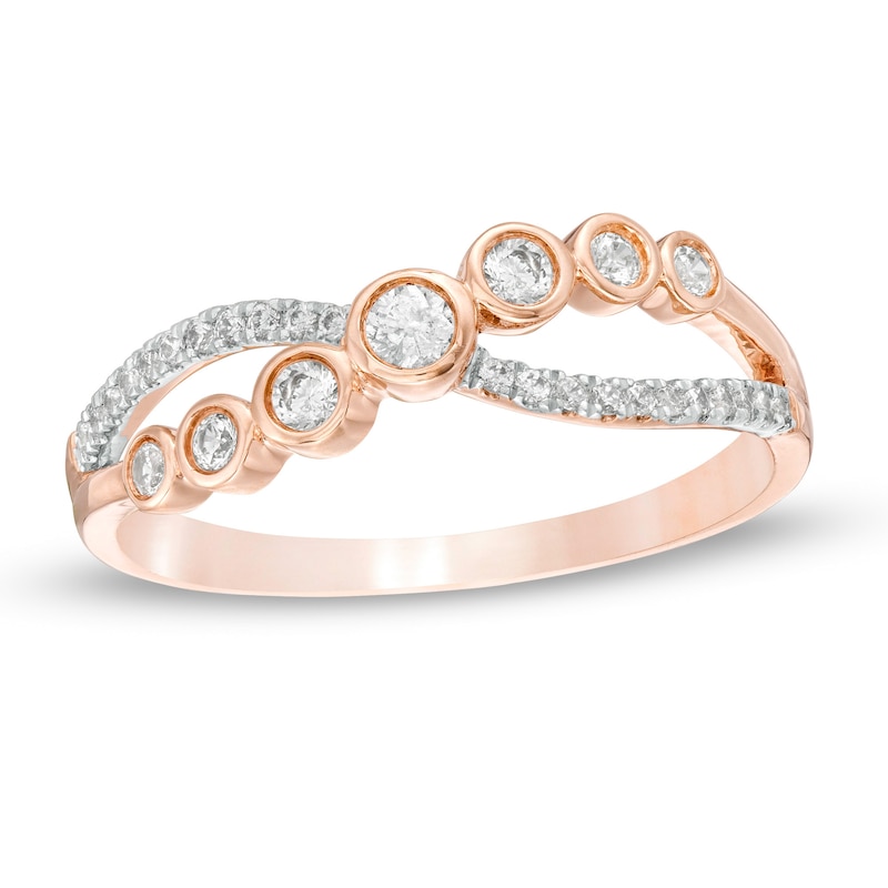 Main Image 1 of 0.23 CT. T.W. Diamond Crossover Ring in 10K Rose Gold