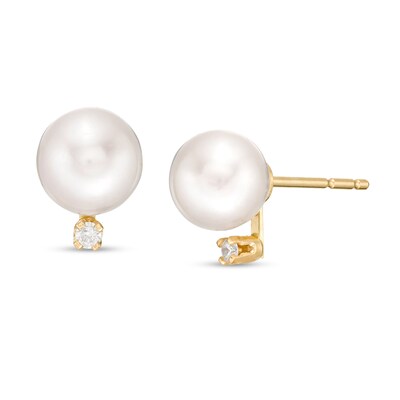 IMPERIAL® 6.5-7.0mm Akoya Cultured Pearl and 0.04 CT. T.W. Diamond Stud Earrings in 14K Gold