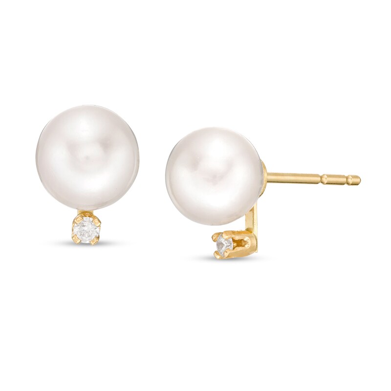 IMPERIAL® 6.5-7.0mm Akoya Cultured Pearl and 0.04 CT. T.W. Diamond Stud Earrings in 14K Gold