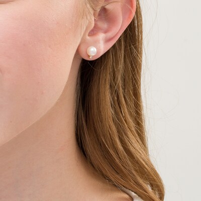 IMPERIAL® 6.5-7.0mm Akoya Cultured Pearl and 0.04 CT. T.W. Diamond Stud Earrings in 14K Gold