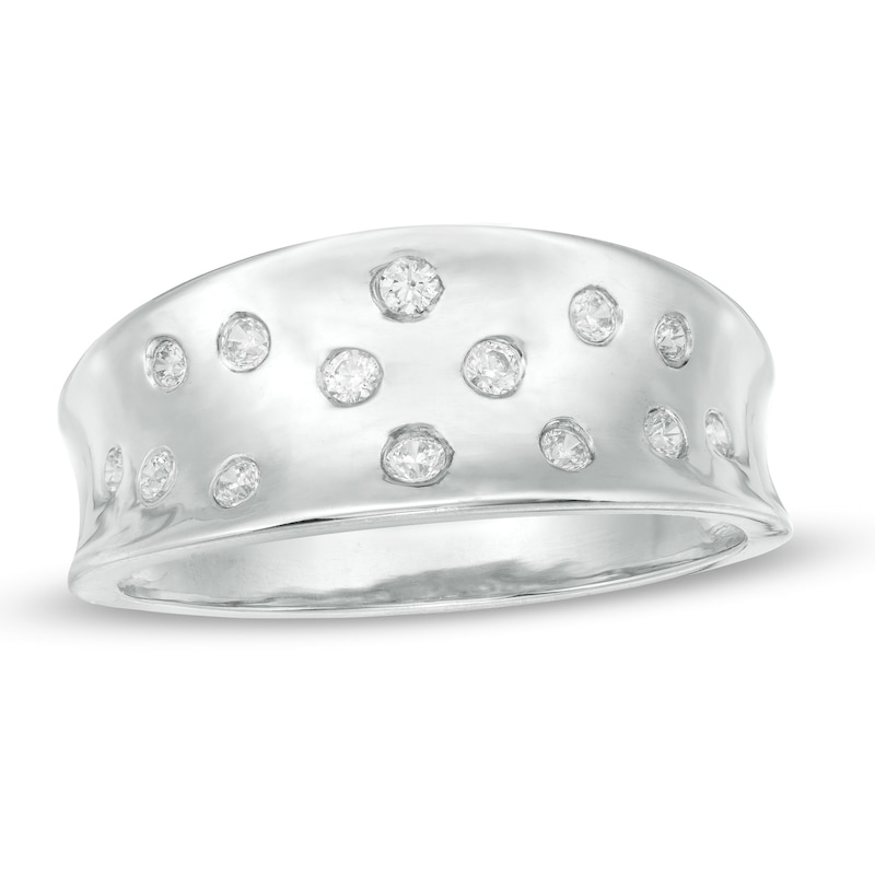 Main Image 1 of 0.145 CT. T.W. Diamond Scatter Concave Ring in 10K White Gold