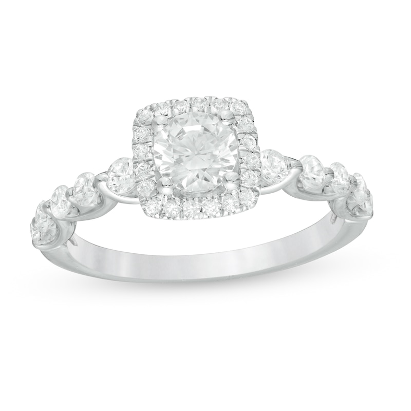 1.18 CT. T.W. Certified Canadian Diamond Cushion Frame Engagement Ring in 14K White Gold (I/I2)