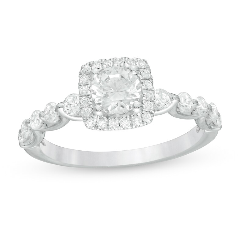Main Image 1 of 1.18 CT. T.W. Certified Canadian Diamond Cushion Frame Engagement Ring in 14K White Gold (I/I2)