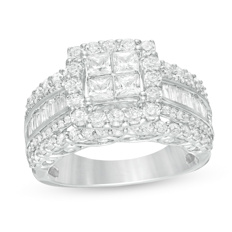 1.95 CT. T.W. Quad Princess-Cut Diamond Frame Multi-Row Engagement Ring in 14K White Gold|Peoples Jewellers