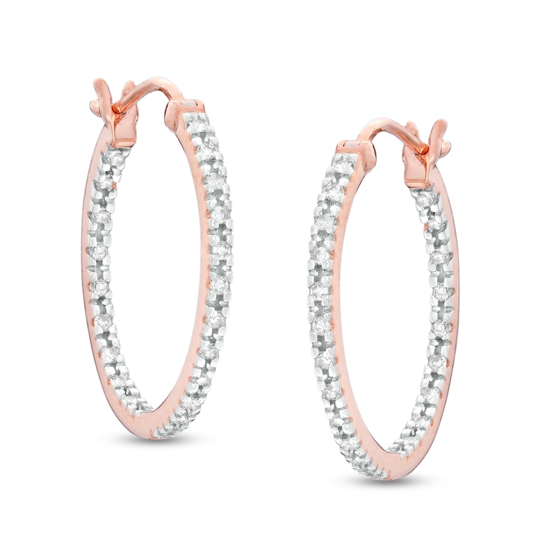 0.25 CT. T.W. Diamond Inside-Out Hoop Earrings in Sterling Silver with 10K Rose Gold Plate|Peoples Jewellers