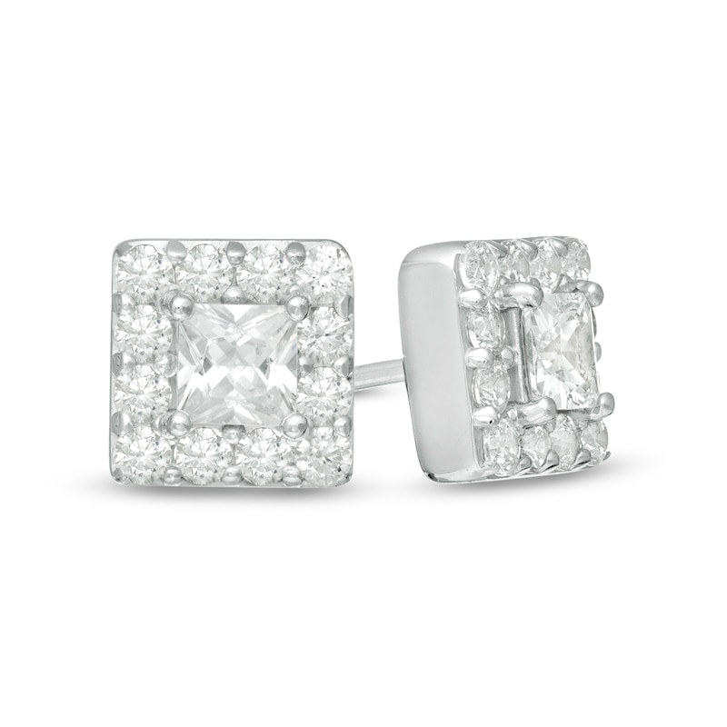 Main Image 1 of Vera Wang Men 0.95 CT. T.W. Square-Cut Diamond Frame Stud Earrings in 10K White Gold