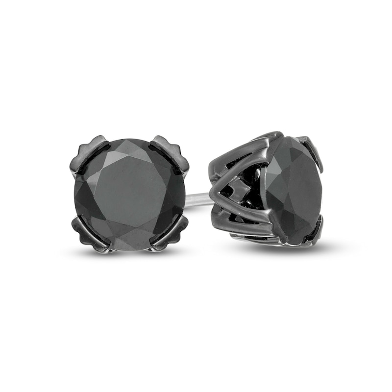 Vera Wang Men CT. T.W. Black Diamond Solitaire Stud Earrings in Sterling Silver with Black Ruthenium|Peoples Jewellers