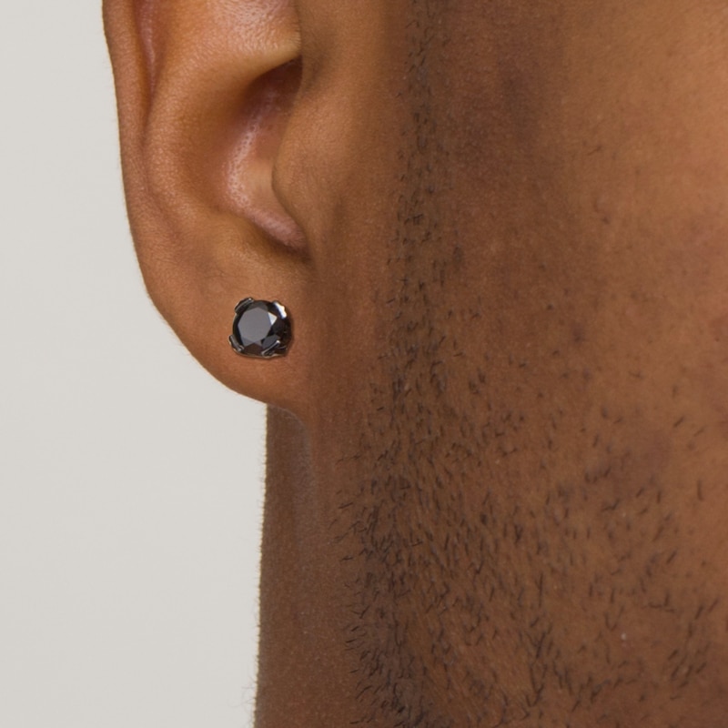 Main Image 2 of Vera Wang Men 1.95 CT. T.W. Black Diamond Solitaire Stud Earrings in Sterling Silver with Black Ruthenium