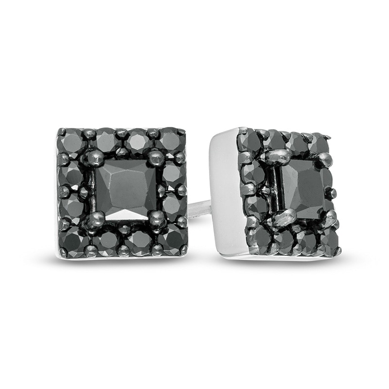 Vera Wang Men 0.95 CT. T.W. Square-Cut Black Diamond Frame Stud Earrings in Sterling Silver with Black Rhodium
