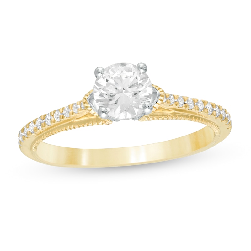 0.80 CT. T.W. Certified Canadian Diamond Vintage-Style Engagement Ring in 14K Two-Tone Gold (I/I2)