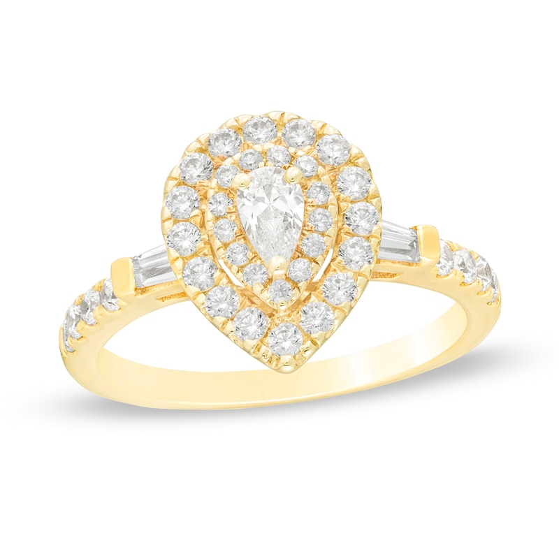 0.69 CT. T.W. Pear-Shaped Diamond Double Frame Engagement Ring in 14K Gold|Peoples Jewellers