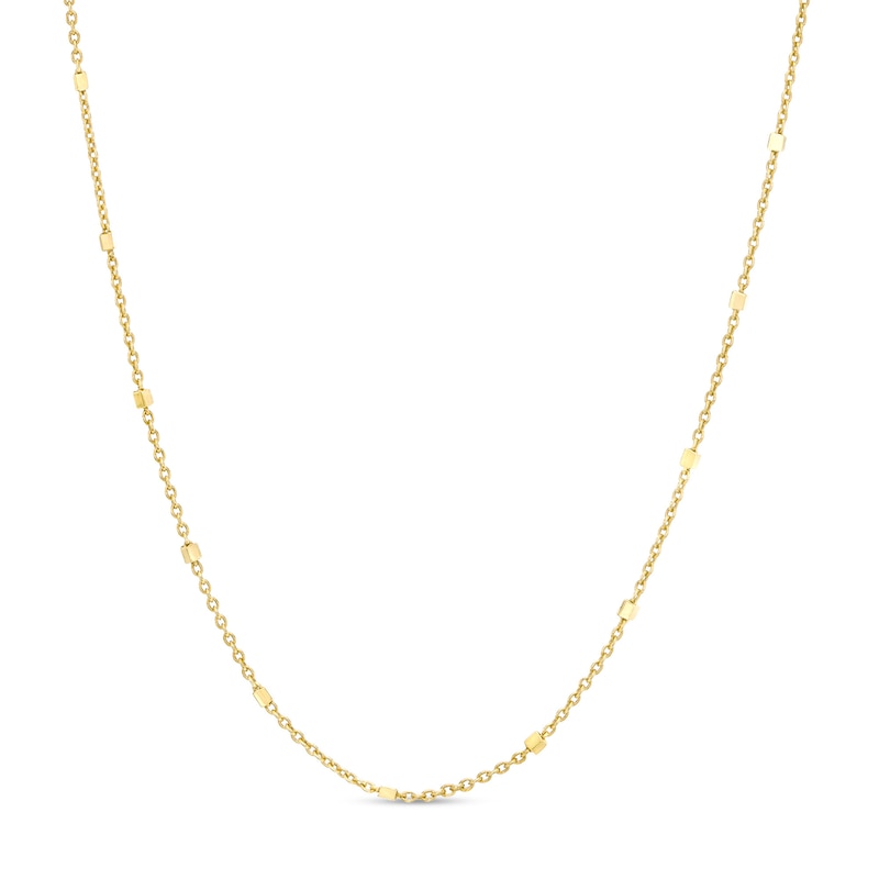 Made in Italy 025 Gauge Rolo Chain Cube Station Necklace in 14K Gold - 18"