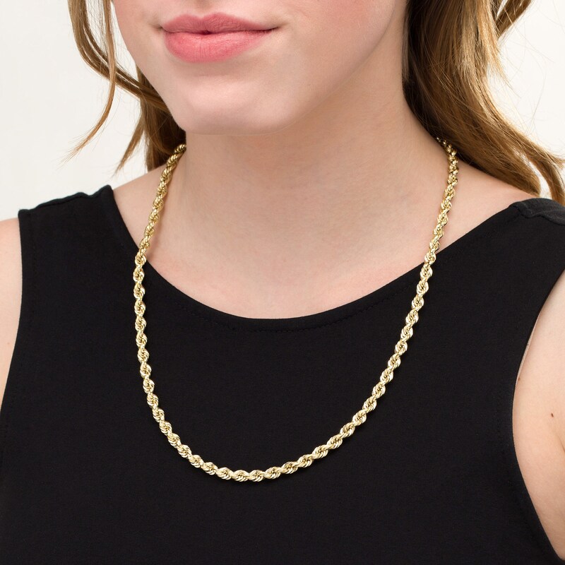 040 Gauge Glitter Rope Chain Necklace in Hollow 14K Gold - 24"