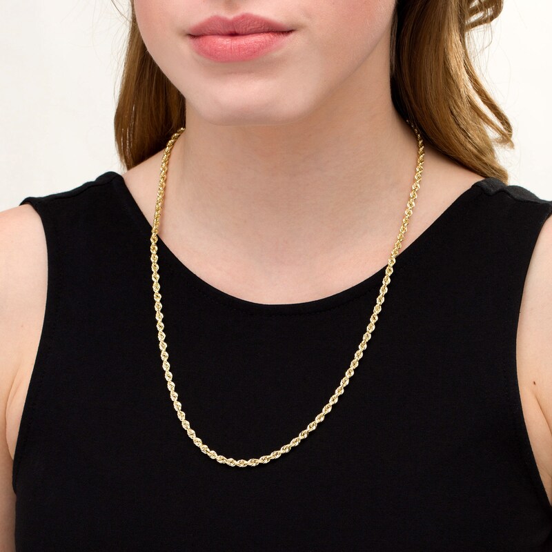 Main Image 2 of 030 Gauge Glitter Rope Chain Necklace in Solid 14K Gold - 24"