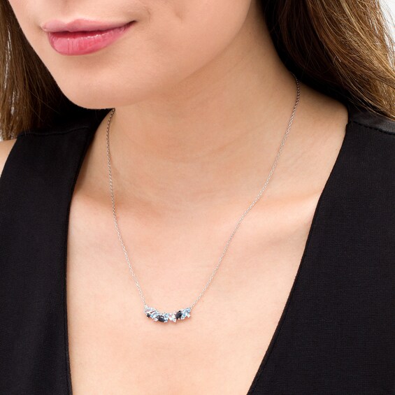 Multi-Gemstone and Lab-Created Blue Sapphire Cluster Necklace in Sterling Silver