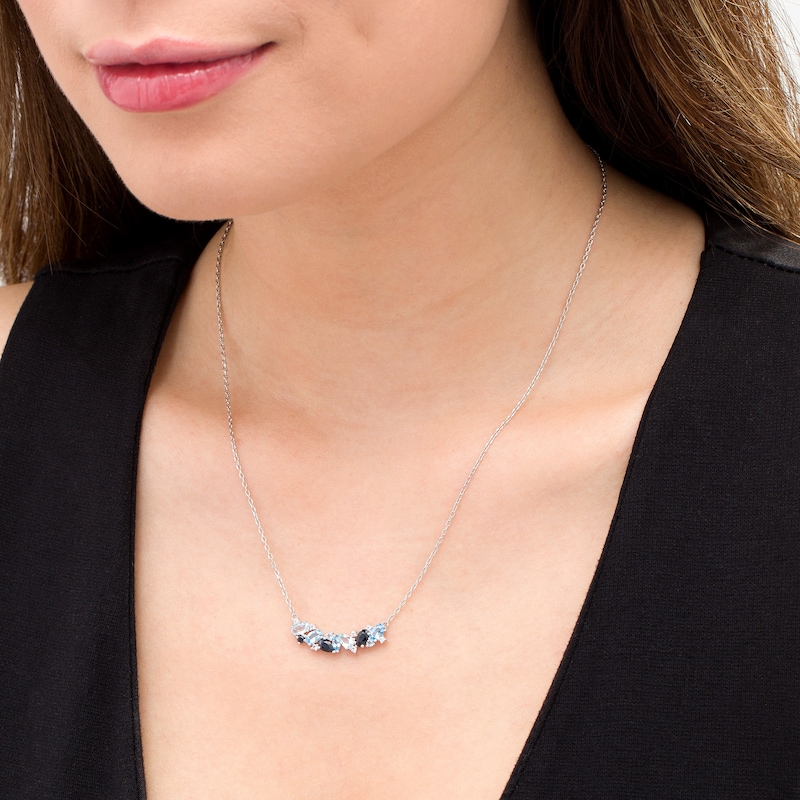 Main Image 2 of Multi-Gemstone and Lab-Created Blue Sapphire Cluster Necklace in Sterling Silver