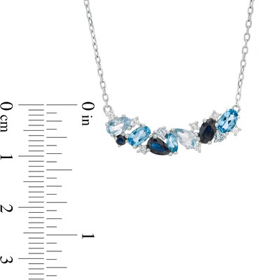Multi-Gemstone and Lab-Created Blue Sapphire Cluster Necklace in Sterling Silver
