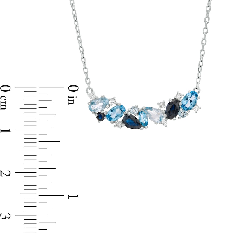 Main Image 3 of Multi-Gemstone and Lab-Created Blue Sapphire Cluster Necklace in Sterling Silver