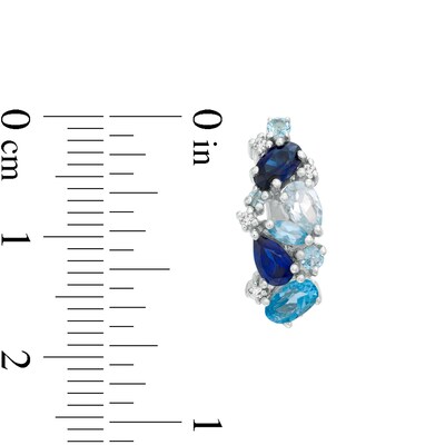 Multi-Gemstone and Lab-Created Blue Sapphire Cluster Hoop Earrings in Sterling Silver