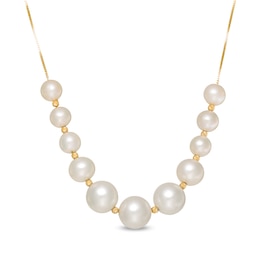 6.0-9.0mm Cultured Freshwater Pearl and Brilliance Bead Graduated Necklace in 14K Gold