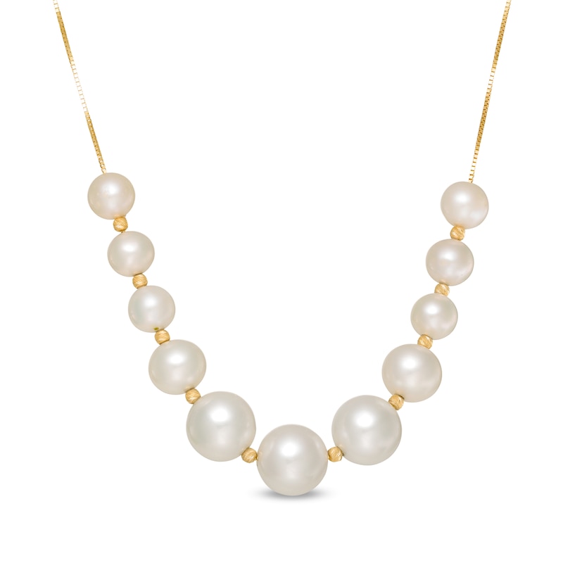 Main Image 1 of 6.0-9.0mm Freshwater Cultured Pearl and Brilliance Bead Graduated Necklace in 14K Gold