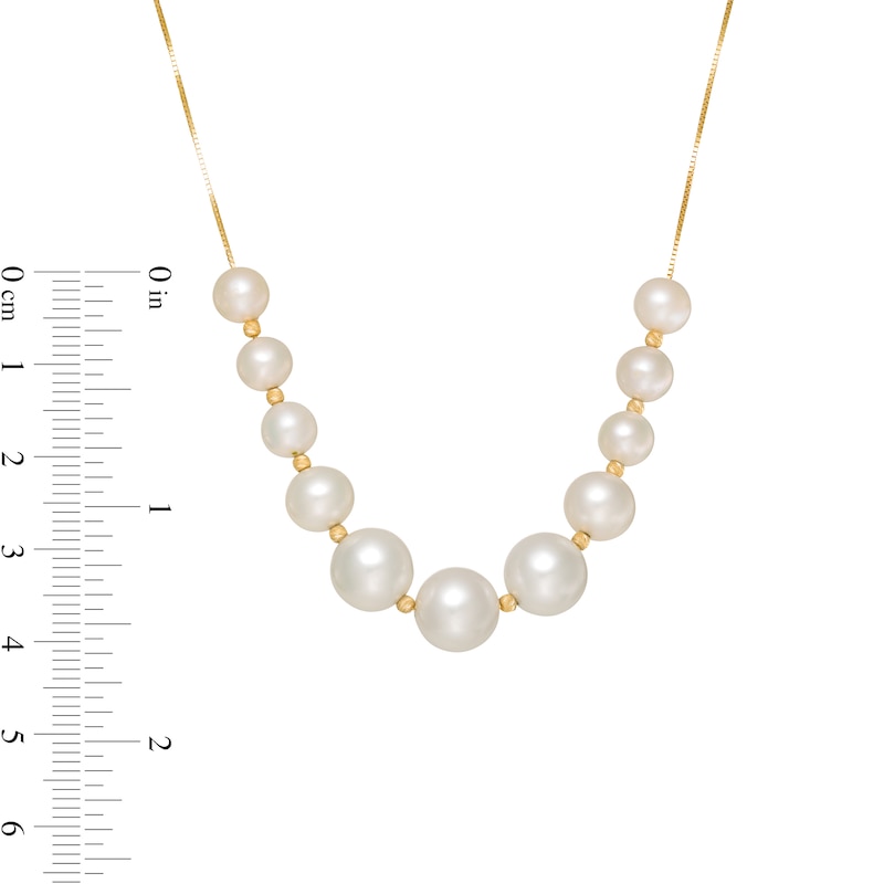 Main Image 4 of 6.0-9.0mm Freshwater Cultured Pearl and Brilliance Bead Graduated Necklace in 14K Gold