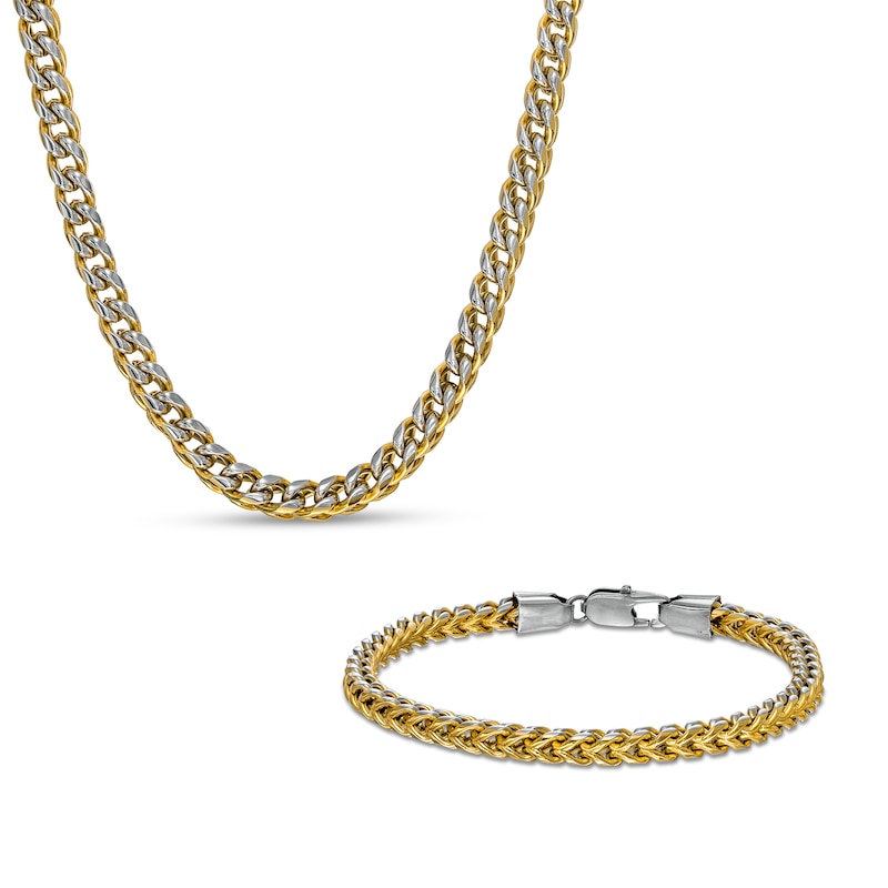 Men's 5.0mm Franco Snake Chain Necklace and Bracelet Set in Solid Stainless Steel  and Yellow IP - 24"|Peoples Jewellers