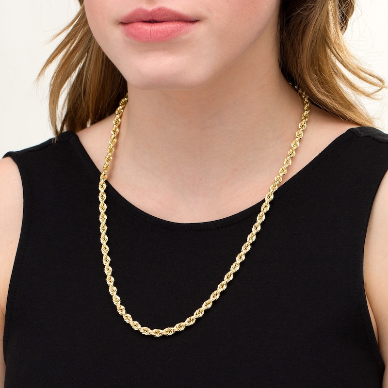 035 Gauge Rope Chain Necklace in Hollow 10K Gold - 24"