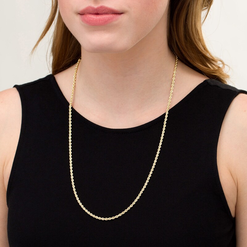 023 Gauge Glitter Rope Chain Necklace in Hollow 14K Gold - 26"