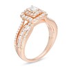 0.95 CT. T.W. Emerald-Cut Diamond Double Frame Multi-Row Engagement Ring in 14K Rose Gold