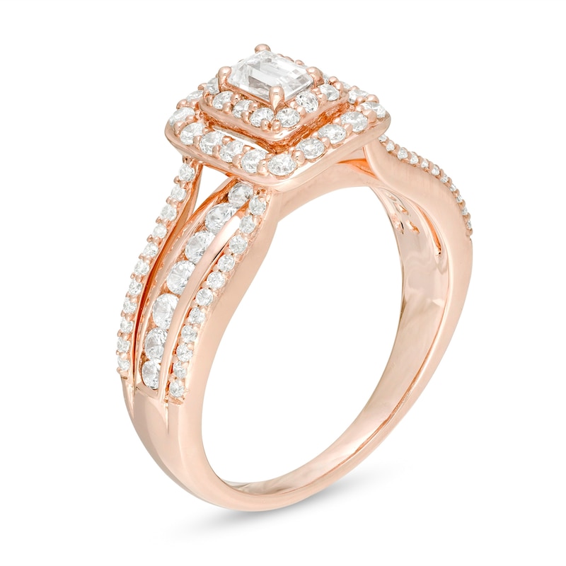 0.95 CT. T.W. Emerald-Cut Diamond Double Frame Multi-Row Engagement Ring in 14K Rose Gold