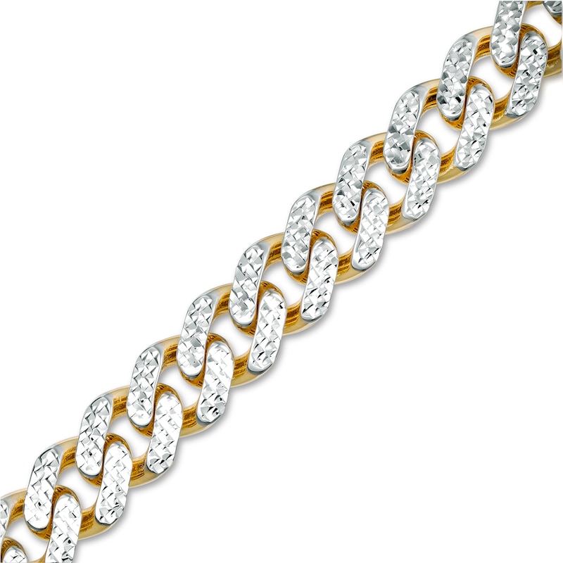 Men's 9.5mm Diamond-Cut Curb Chain Bracelet in Hollow 14K Two-Tone Gold - 8.25"|Peoples Jewellers