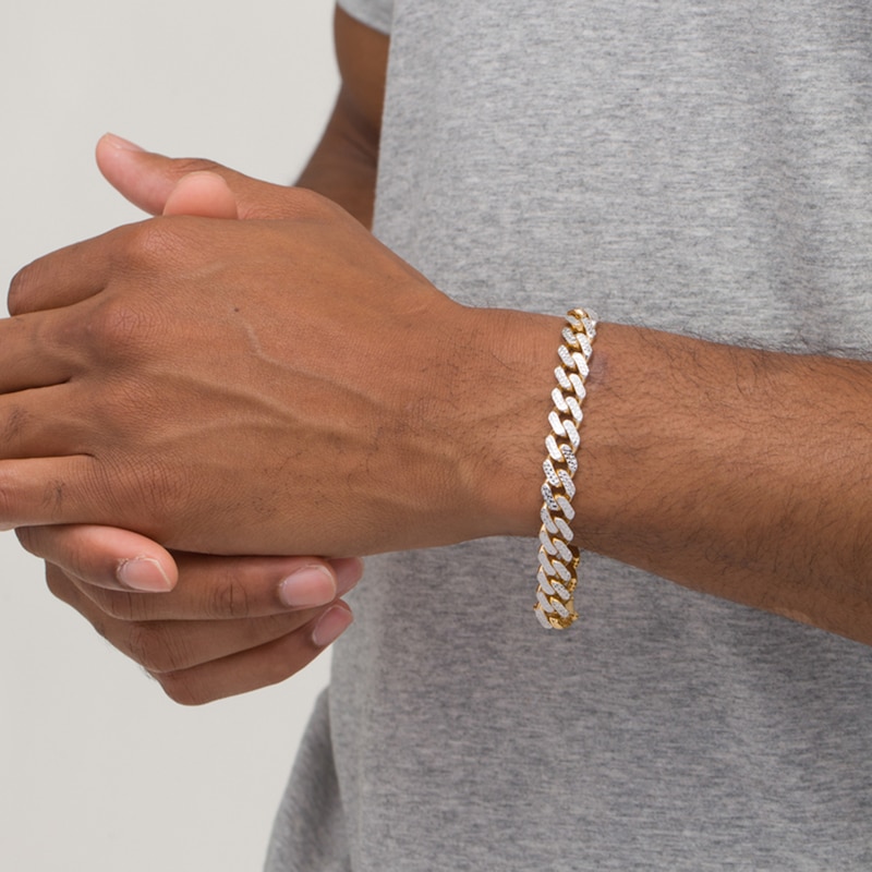 Main Image 2 of Men's 9.5mm Diamond-Cut Curb Chain Bracelet in Hollow 14K Two-Tone Gold - 8.25"