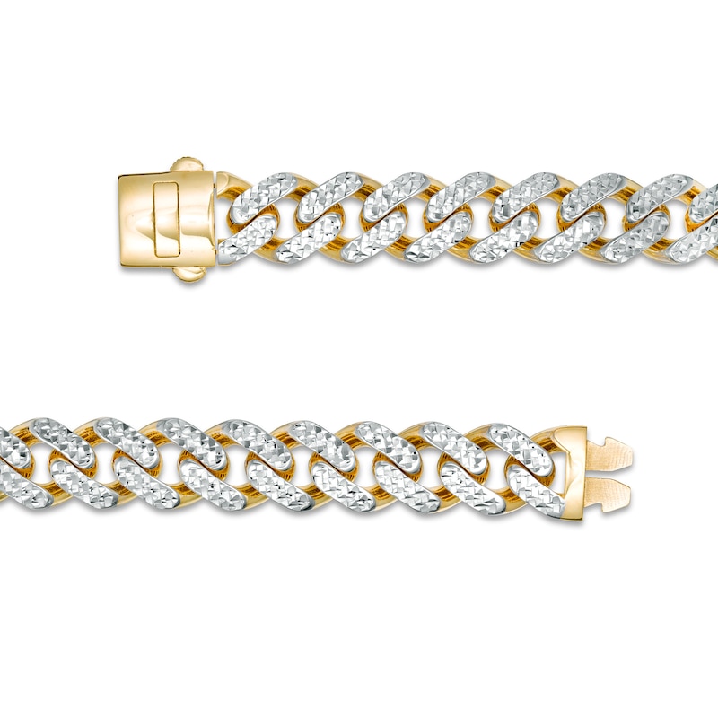 Main Image 3 of Men's 9.5mm Diamond-Cut Curb Chain Bracelet in Hollow 14K Two-Tone Gold - 8.25"