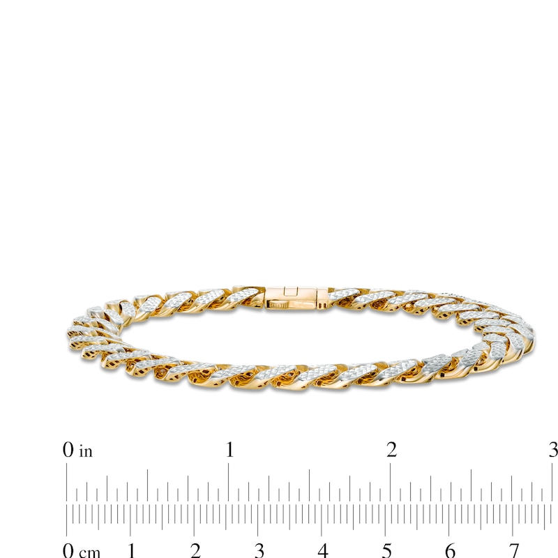 Main Image 4 of Men's 9.5mm Diamond-Cut Curb Chain Bracelet in Hollow 14K Two-Tone Gold - 8.25"
