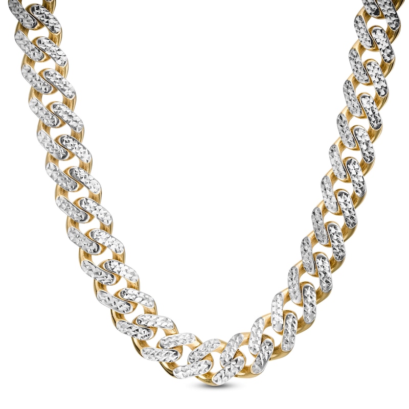 9.5mm Diamond-Cut Curb Chain Necklace in Hollow 14K Two-Tone Gold - 22"|Peoples Jewellers