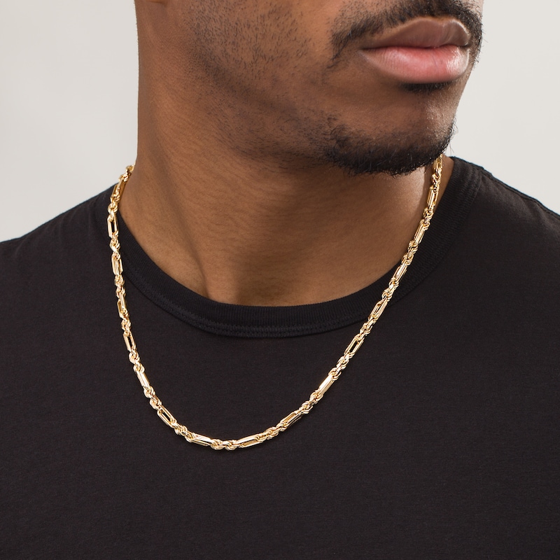 Main Image 3 of 4.3mm Diamond-Cut Figarope Chain Necklace in Hollow 14K Gold - 22"