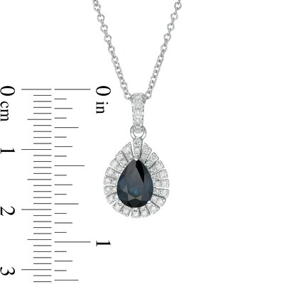 EFFY™ Collection Pear-Shaped Blue Sapphire and 0.25 CT. T.W. Diamond Frame Pendant in 14K White Gold