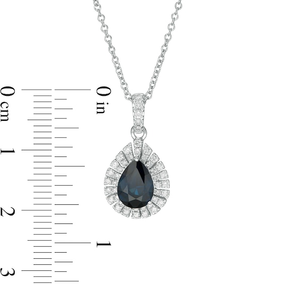 EFFY™ Collection Pear-Shaped Blue Sapphire and 0.25 CT. T.W. Diamond Frame Pendant in 14K White Gold