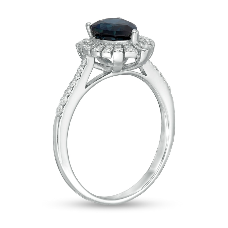 EFFY™ Collection Pear-Shaped Blue Sapphire and 0.28 CT. T.W. Diamond Frame Ring in 14K White Gold